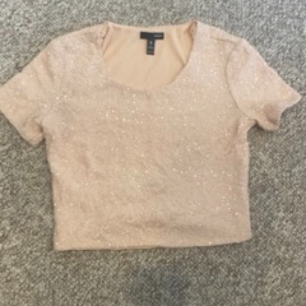 Bloomingdales "Aqua" Brand Light Pink Sequins short-sleeve crop top